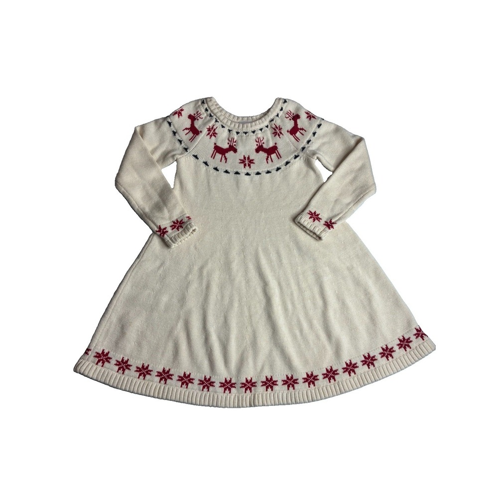 Hanna Andersson Snowflake Fair Isle Sweater Dress Girls Size 6-7 Reindeer *read